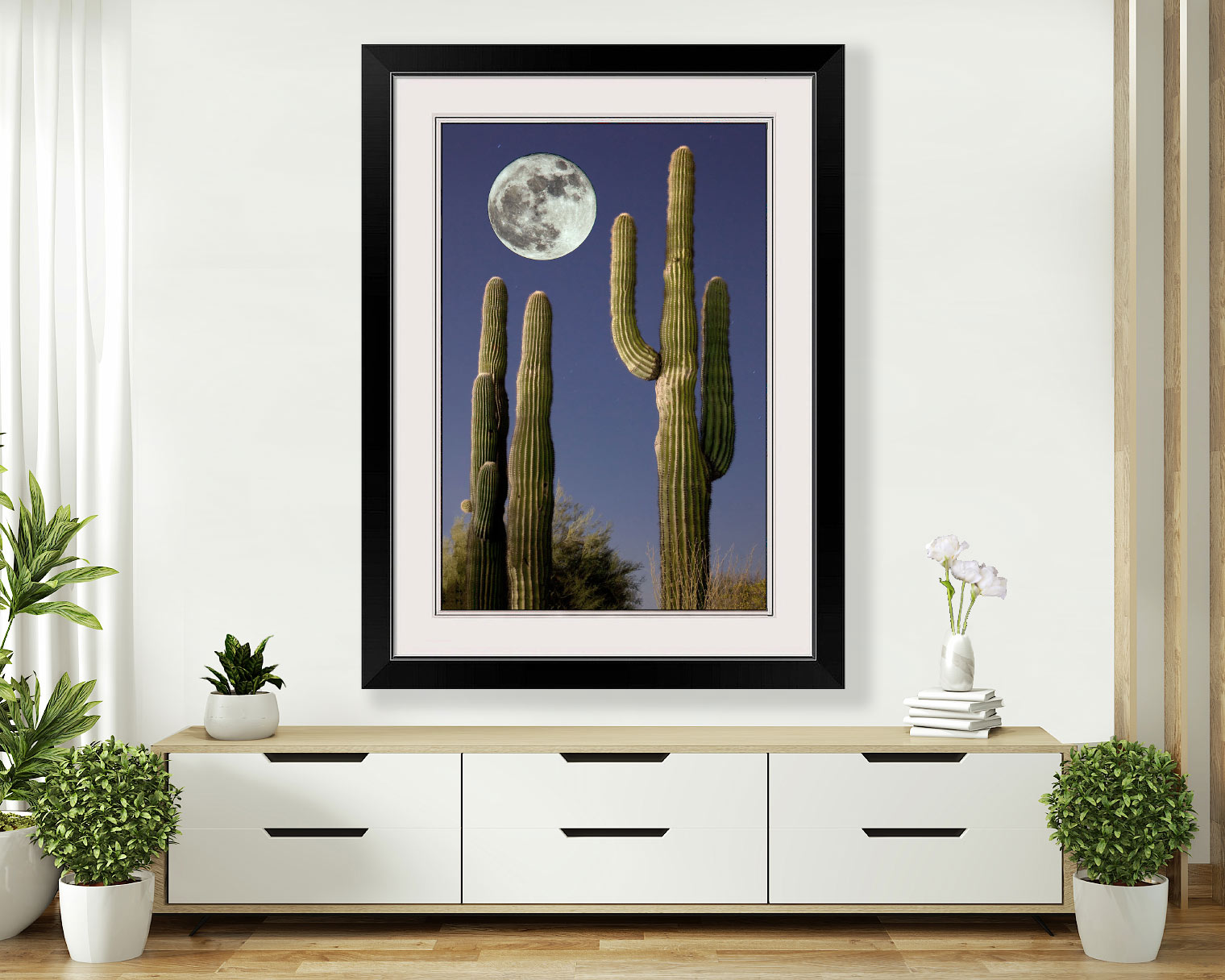 Saguaro Cactus Night Moon
